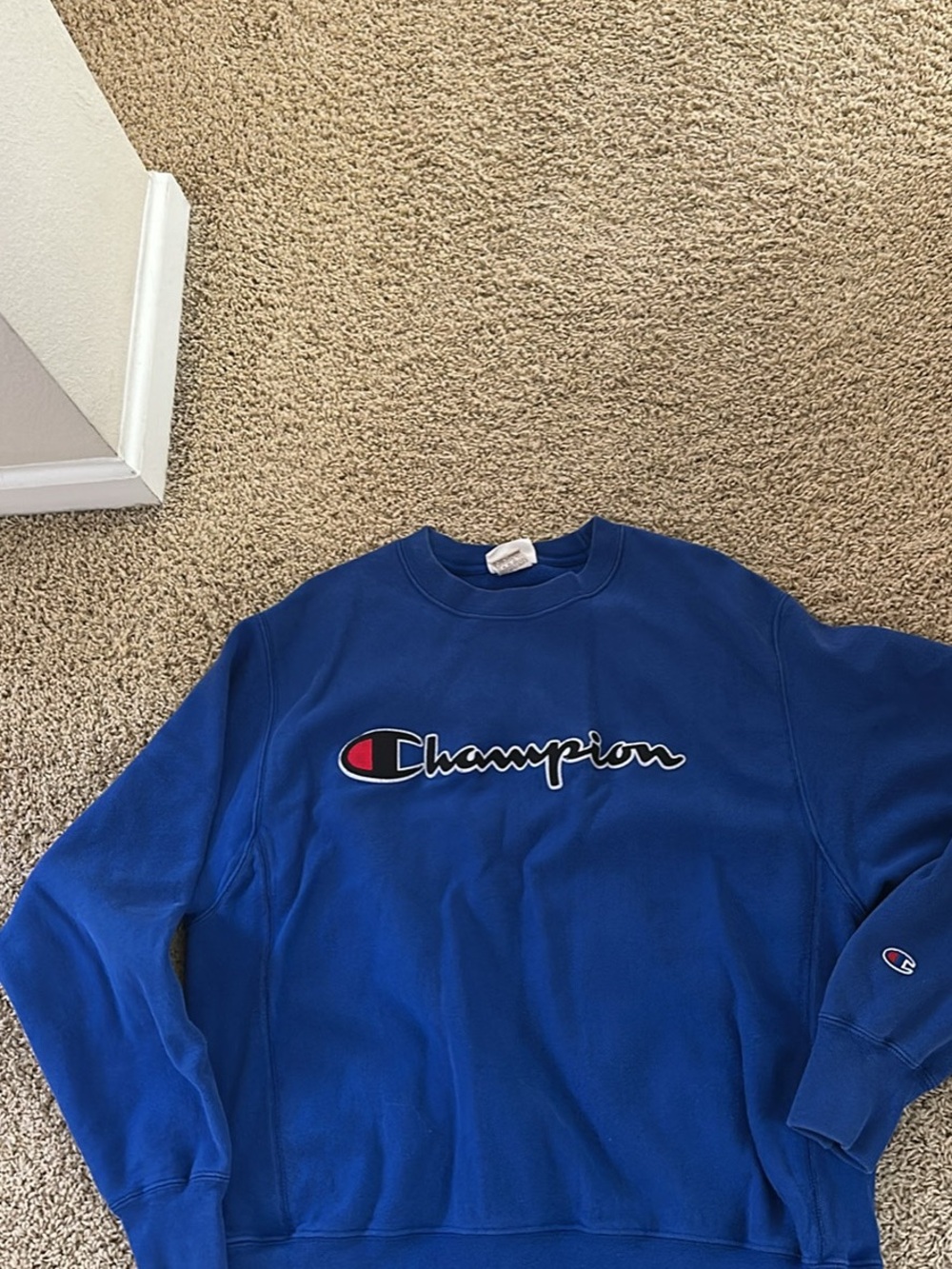 Champion Men's Blue Crewneck Sweatshirt with Embroidered Logo